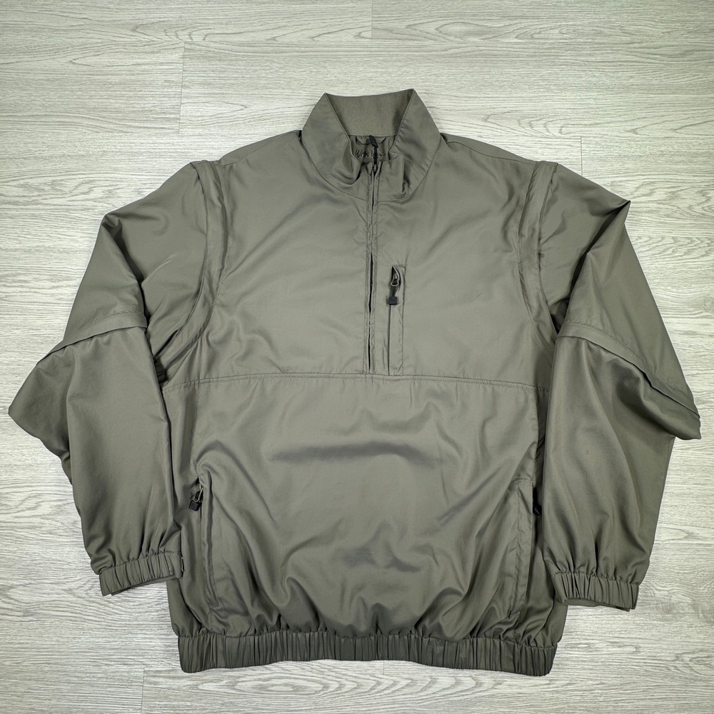 Walter Hagen Mens Windbreaker 1/4 Zip Convertible Jacket Taupe‎ XL Golf Pullover